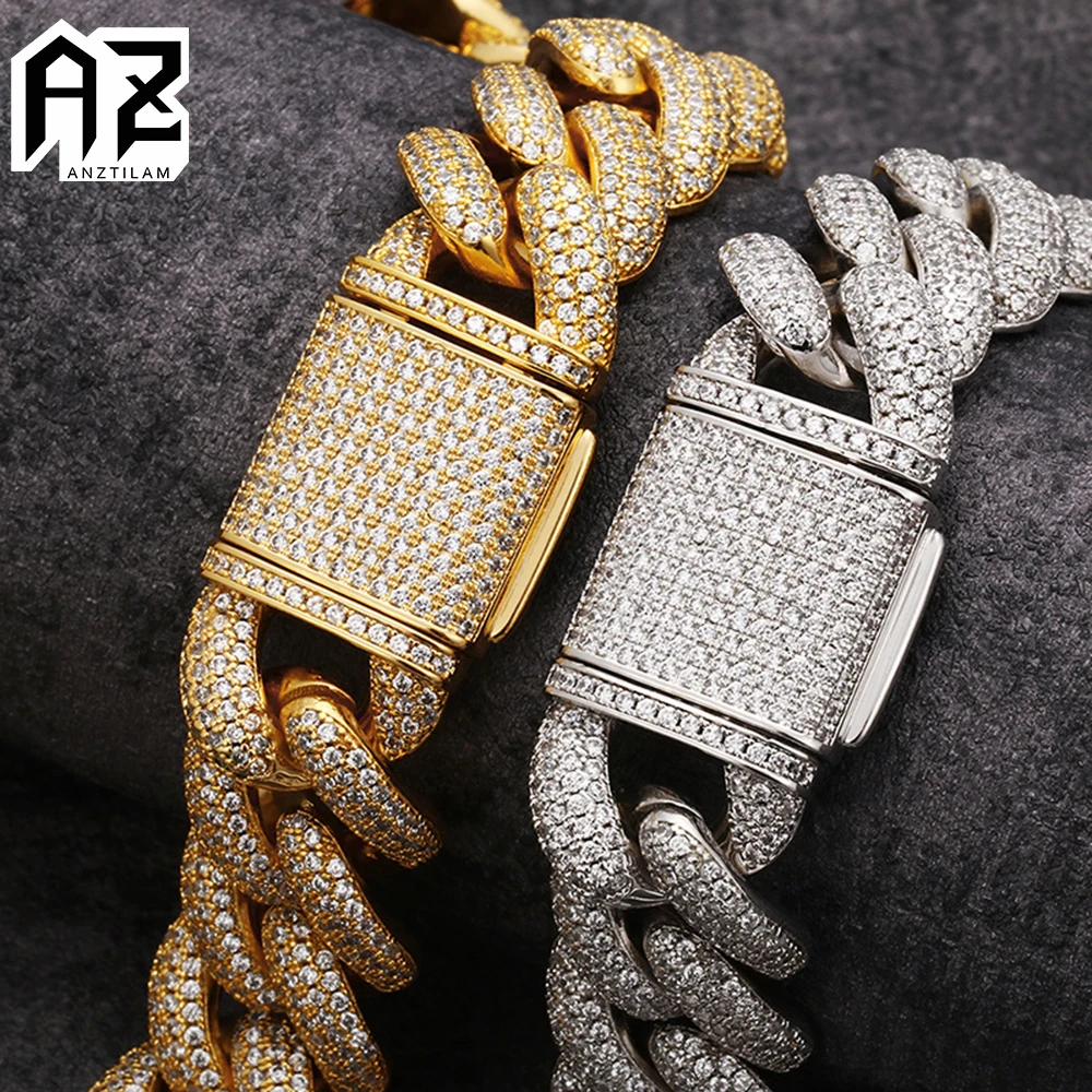 AZ 20mm Super High-Quality Iced Out Necklaces Cuban Chain Necklaces for Men Women Hip Hop Bling Zircon Goth Choker Free Shipping