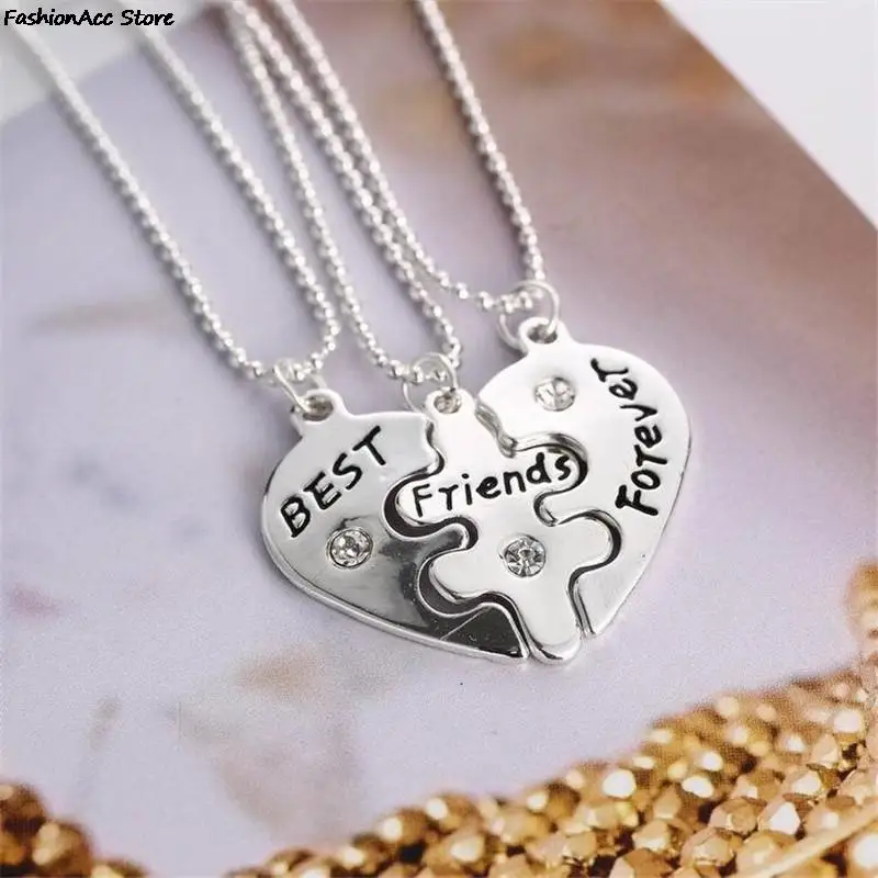 Lovers' Collier Bff Statement Necklace 3 Pcs Best Friends Forever Necklaces Colar Friendship Heart Charm Pendent Gift For Girls