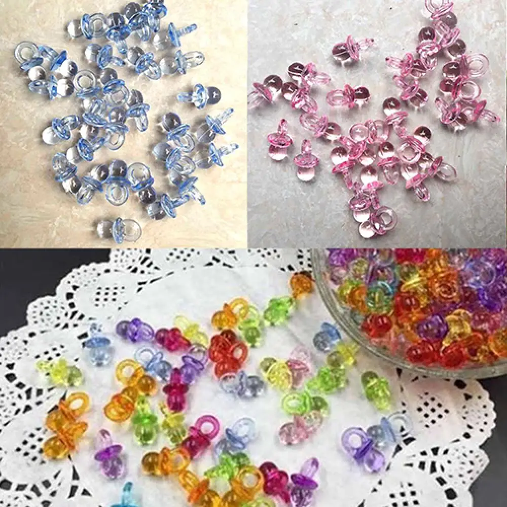 50Pcs Clear Acrylic Mini Pacifiers Baby Shower Party Favor Girl Boy Game Decor Nipple Feeding Accessories