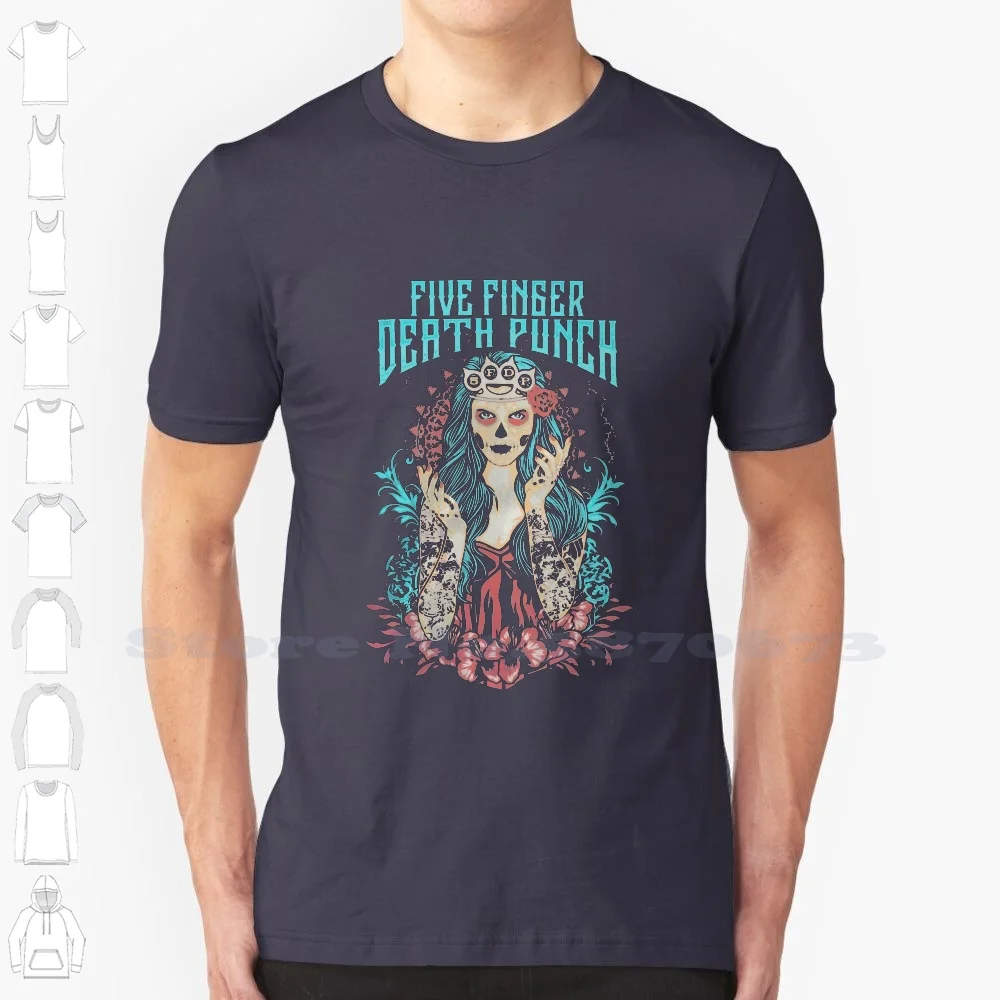 Lady Muerta 100% Pure Cotton T-Shirt Five Middle Finger Death Punch Lady Muerta