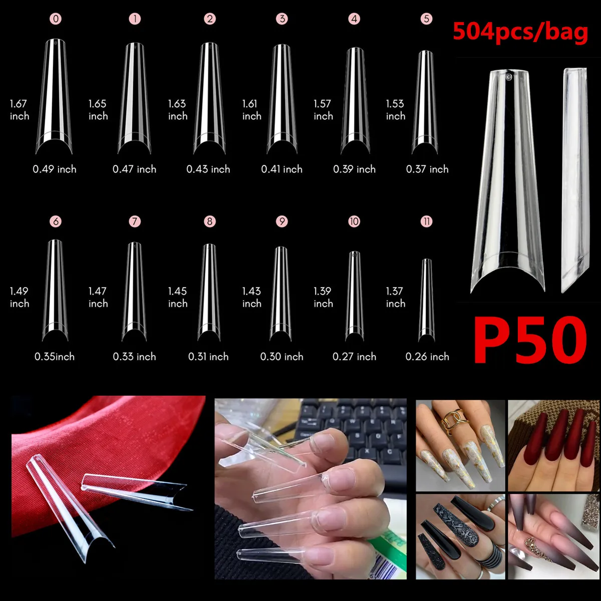 Makartt Künstliche Nagelspitzen 500 Stück Mandelform Vollabdeckung Gel-Spitzen Falsche Acrylnägel Stiletto Coffin Press-on Nägel Klar Natürlich – Detail 27