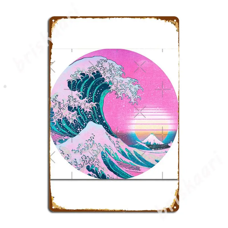 Vaporwave Great Wave Off Kanagawa Aesthetic Retro Sunset Metal Signs pub Garage Wall Decor pub Decoration Tin sign Posters