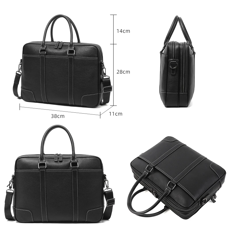 Multiple Compartment Men‘s Briefcase Genuine Leather Business Handbag Men Laptop Briefcase Leather Shoulder Bags Office Work Bag