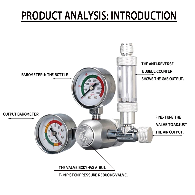 ZRDR DIY Aquarium CO2 Regulator Non-return Bubble Counter Independent Solenoid Valve Kit Fish Tank CO2 Pressure Reducing Valve