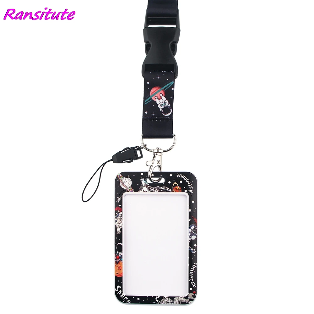 Ransitute R1767 Space Planet Astronaut Lanyard Card Holder Student Hanging Neck Phone Lanyard Badge Subway Access Card Holder