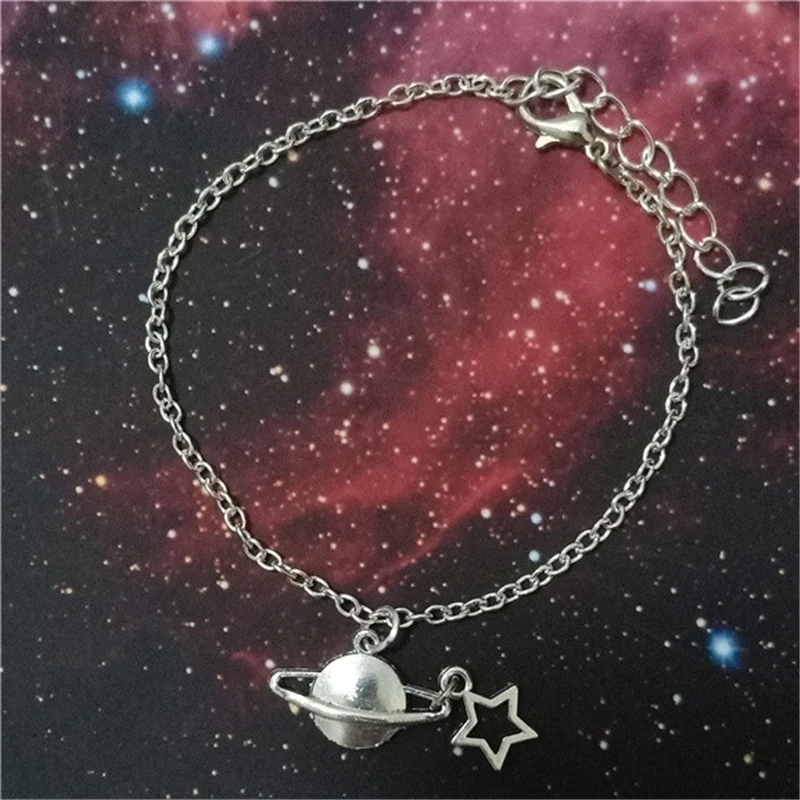 Silver Color Planet Bracelet, Small Star Bracelet, Space Jewelry, Charm Bracelet, Star Lover Gift