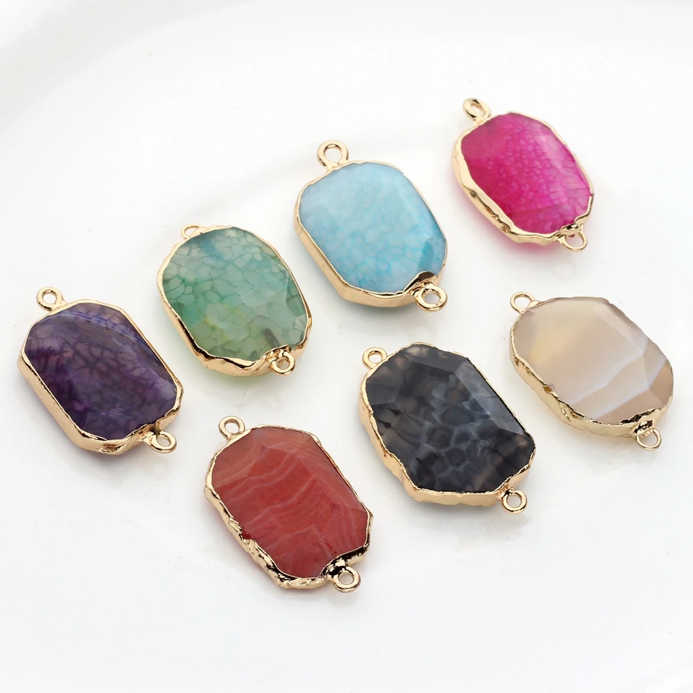 Natural  Stone Charms Pendant Colorful Birthstone Double Hole Connector Charms 1pcs For DIY Jewelry Bracelet Accessories