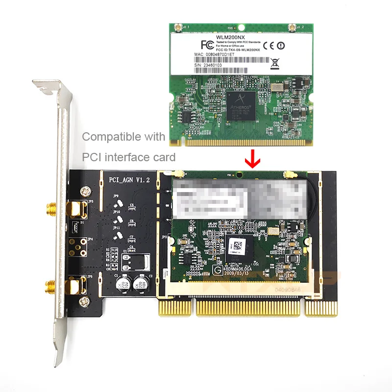 미니 PCI wifi 무선 카드-데스크탑 PCI 슬롯 어댑터 변환기 AR9223 AR9220 용 2 X 듀얼 밴드 AC 안테나