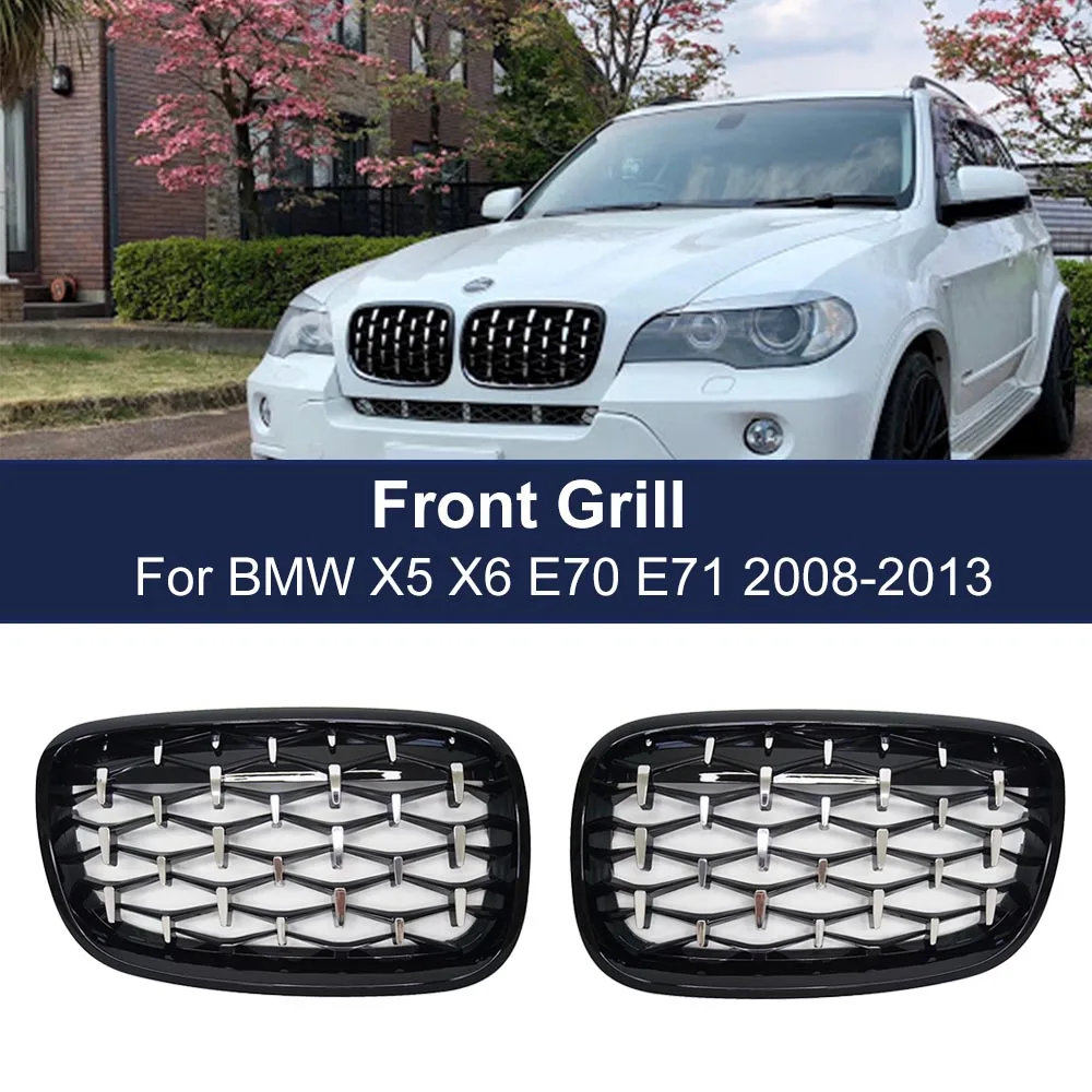 

Car Front Bumper Mesh Grill Diamond Kidney Grille For BMW X5 X6 E70 E71 2008 2009 2010 2011 2012 2013 Chrome Meteor Style Grills