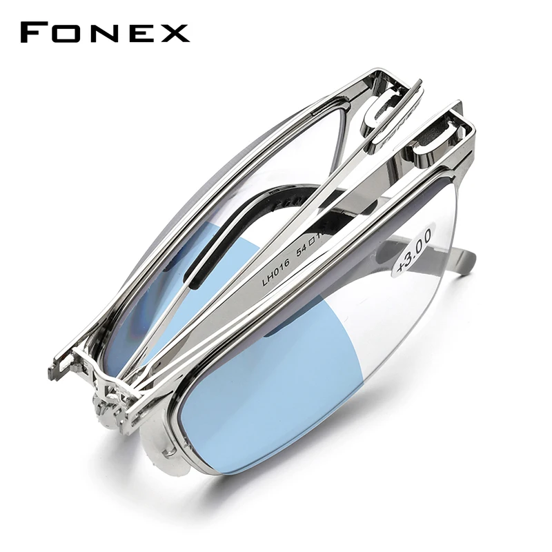 FONEX Photochromic Blue Folding Hyperopia Reading Glasses Men Women Portable Screwless Anti Blue Light Reader Eyeglass LH016