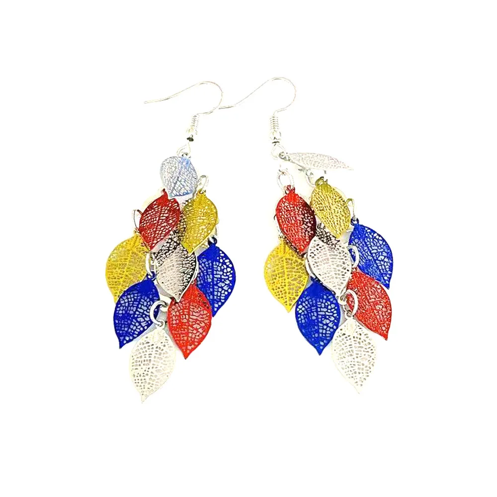 2022 Trend Bohemia Mix Color Straight Leaf Earrings Gorgeous Long Dangle Earrings for Women Fashion
