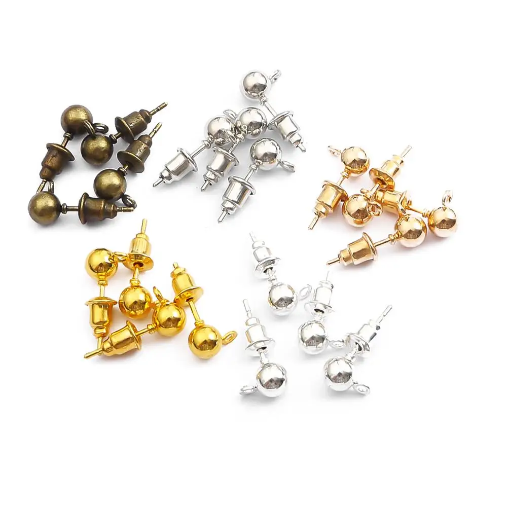 10-50Pcs/Pack 3 4 5mm Metal Gold Silver Earrings Clasp Base Connectors For Jewelry Making Accessories Findings Stud Earrings DIY