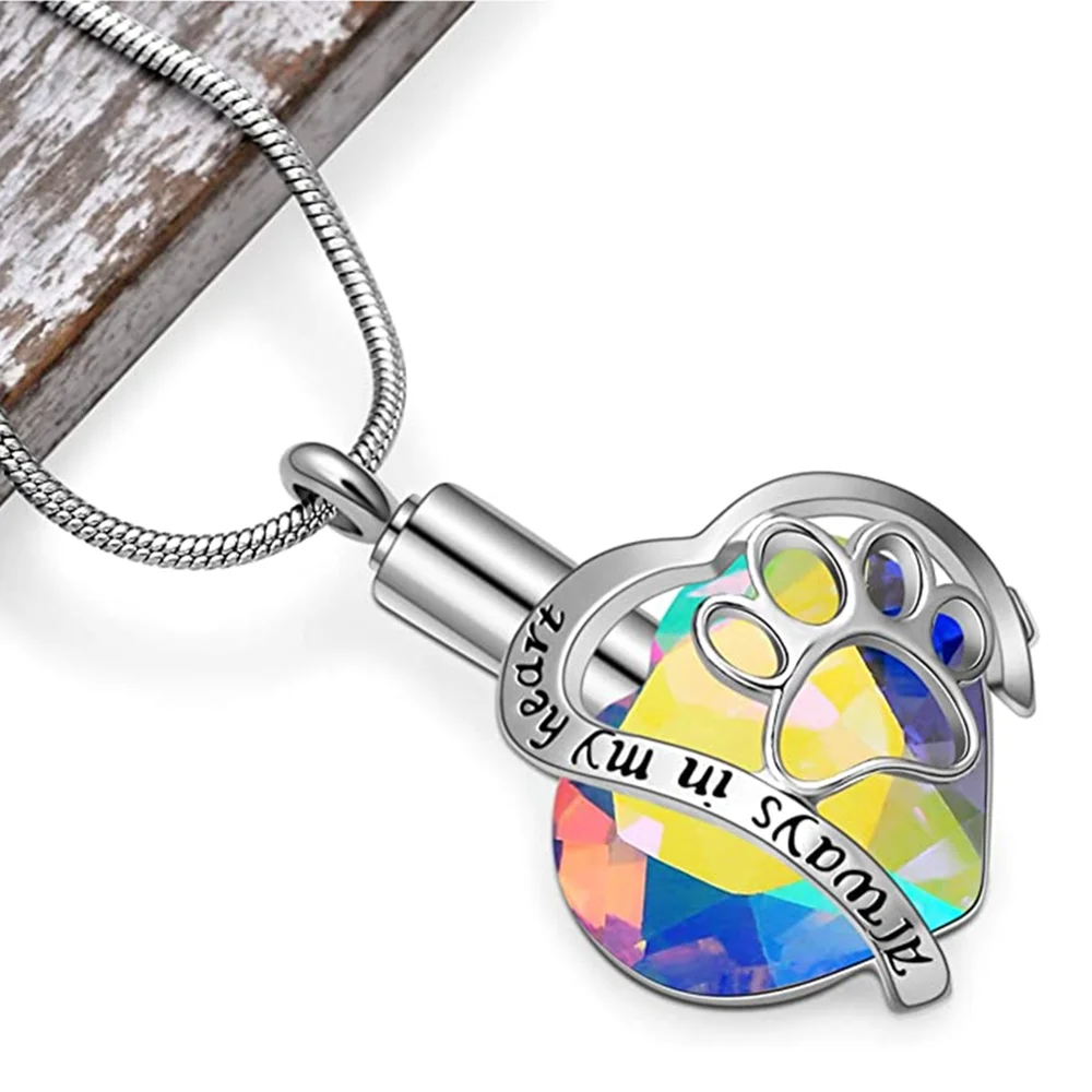 Mom,Dad,Pet Always in My Heart Memorai Keepsake Pendant Ash Urn Cremation Heart Necklace Jewelry