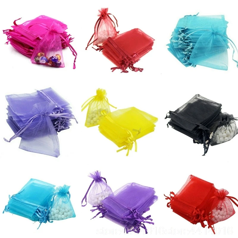 50pcs 7x9 9x12 10x15 13x18CM Organza Gift Bag Jewelry Packaging Bags Wedding Party Decoration Drawable Bags Sachet Pouches 55