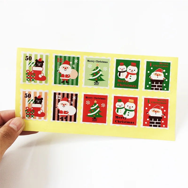 100pcs/lot Colored Christmas Stamp design Kraft Seal Sticker Kraft Paper Material stick DIY Multifunction gift sticker