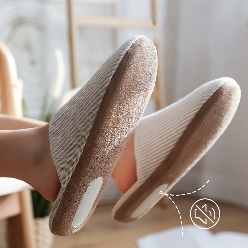 New Japanese simple cotton slippers wooden floor soft bottom couple spring and autumn home bedroom cotton slippers