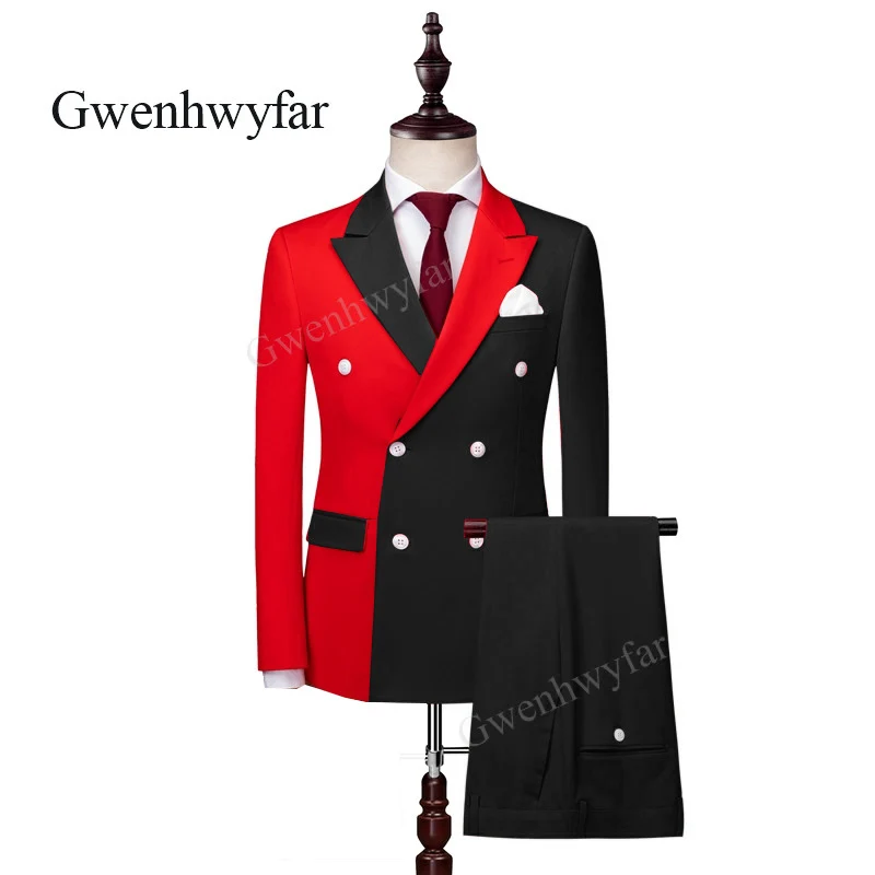 

Gwenhwyfar 2025 (Blazer+Pant) Shinny Mens Suits 2 Piece Peaked Lapel Casual Red Tuxedos for Wedding Groomsmen Suits Men