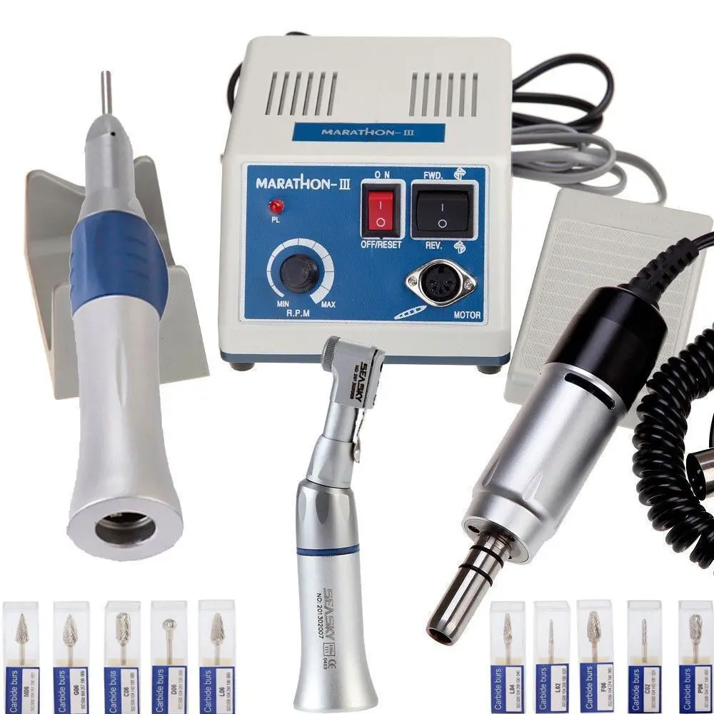 Dental Lab Marathon 35K RPM Electric Micro Motor + Handpieces + Burs Micromotor