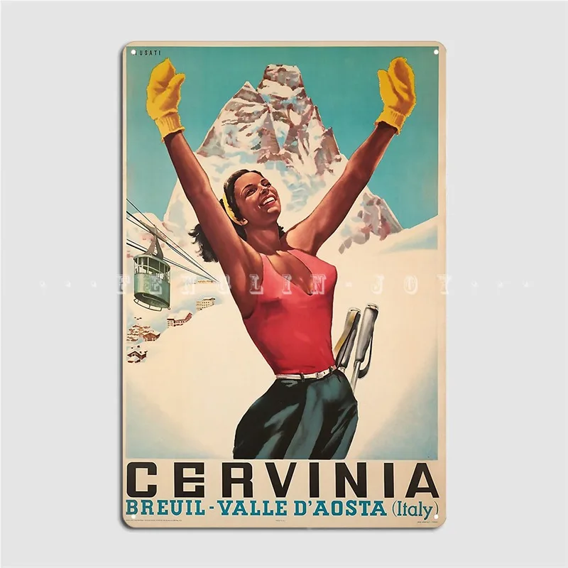 Cervinia Breuil-letrero de Metal para pared, cartel de estaño personalizado, para Cueva de Bar, Valle de Aosta, esquí italiano