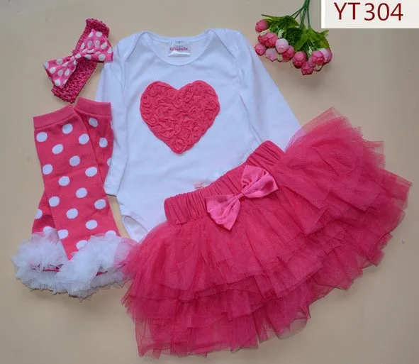 

Baby Girls Birthday Gifts Toddler long sleeve rompers pink tutu skirt leg warmer bow hair band 4 pcs clothing set Party Outfits