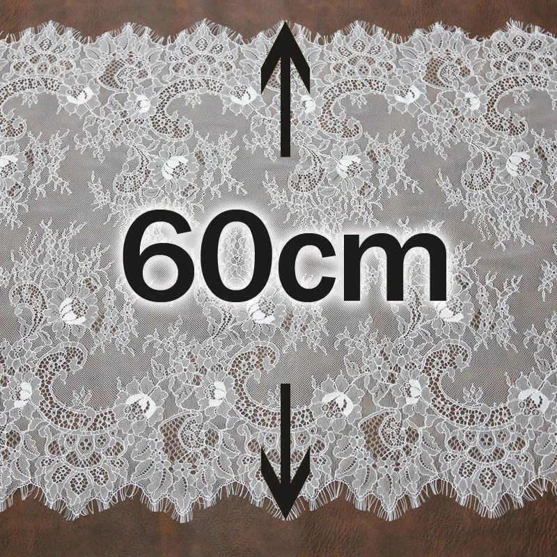 (3 meters/lot) 60cm Floral Embroidered Eyelash Lace Ribbon Clothing Accessories lace material Handmade