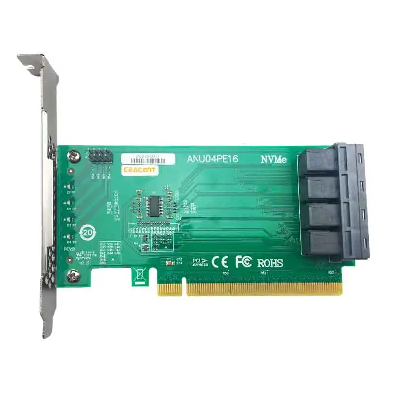 CEACENT ANU04PE16 PCIe 3.0 X16 NVMe SSD Adapter 4 Port MiniSAS HD SFF-8643 for 4 NVMe U.2 SSD New Retail with 3Yr Warranty