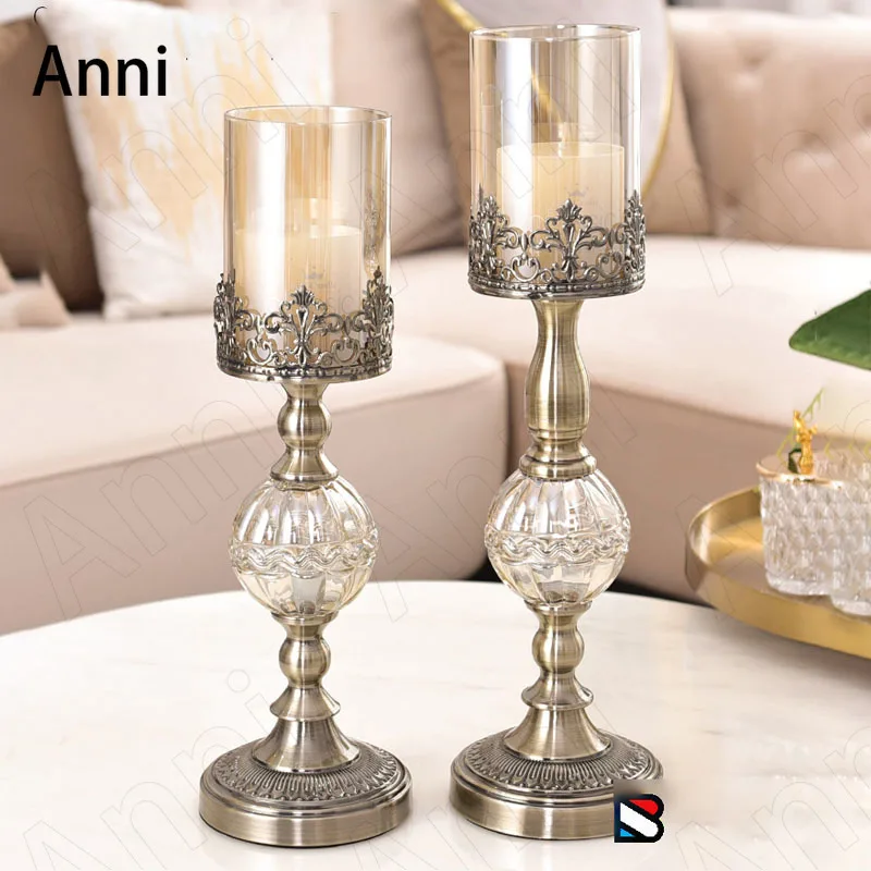 Creative Crystal Embellishment Candle Holder European Vintage Dinner Decorative Candelabra Wedding Decoration Table Centerpieces