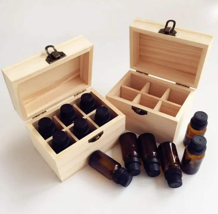 

6 Grid Wood Essential Oil Bottles Storage Box Essential Oil Aromatherapy Bottle Organizer SN3903