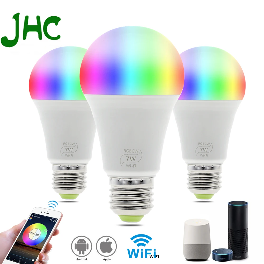 

Smart LED WiFi Bulb E27 RGB+White+Warm White 7W Magic Bulb Lamp AC85-265V Wifi Control Work with Amazon Alexa & Google Assistant