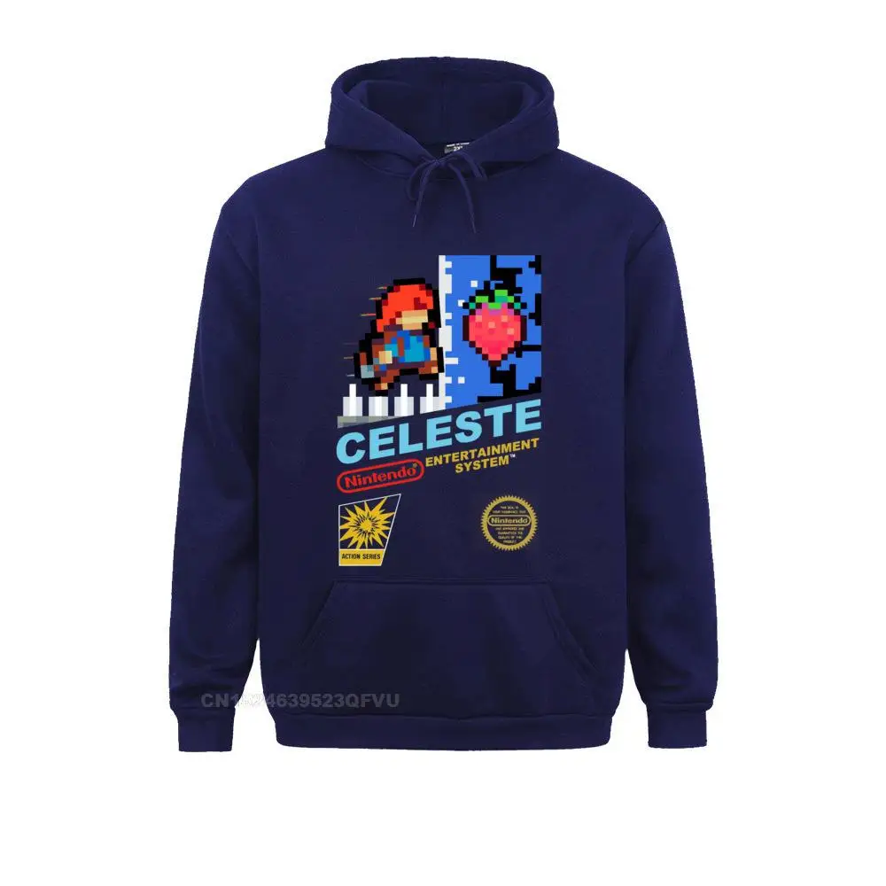 Celeste Nes Cover Hoodie Men Madeline Pixel Video Game Strawberry Vintage Cotton Pullover Hoodie Crew Neck Hoodies Gift Tops