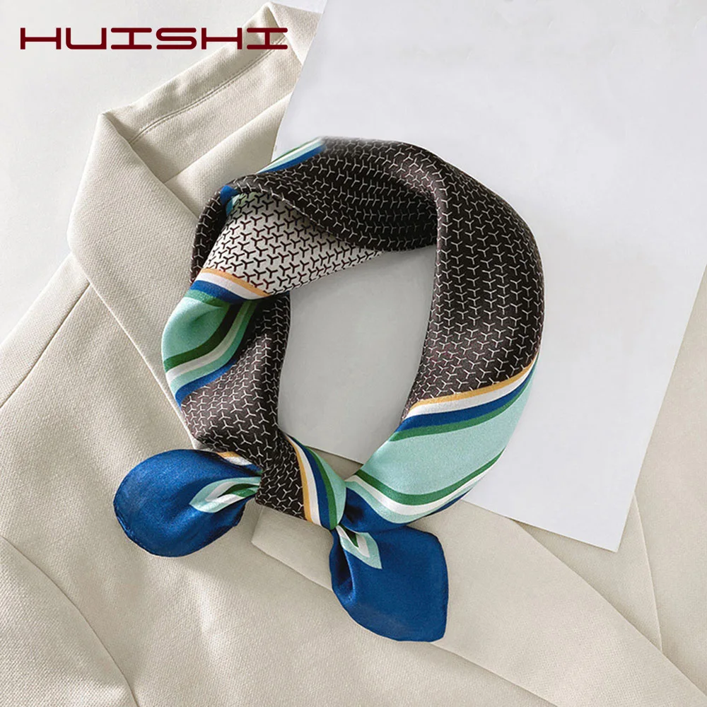 

HUISHI Bag Scarf Women Square Silk 53cm Print Plaid Small Neck Scarfs Office Lady Hair Band Kerchief Female Bandana Shawl Check