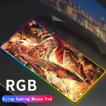 Anime Ononji Big Breast Girl RGB Gaming Mouse Pad Computer PC Desk Mat LED Gamer Large Mause Pad USB Support DIY