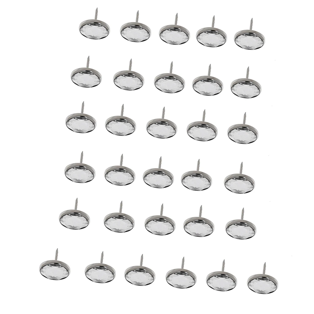 25pcs Crystal Sofa Headboard Buttons Nail Tack Stud Pins Upholstery Decoration Silver