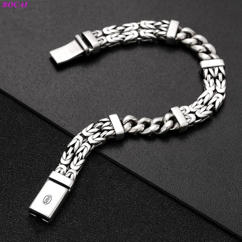 BOCAI 100% S925 Sterling Silver Bracelets for Men 2021 Domineering Fashion Trend Twist Hand Chain Pure Argentum Bangle