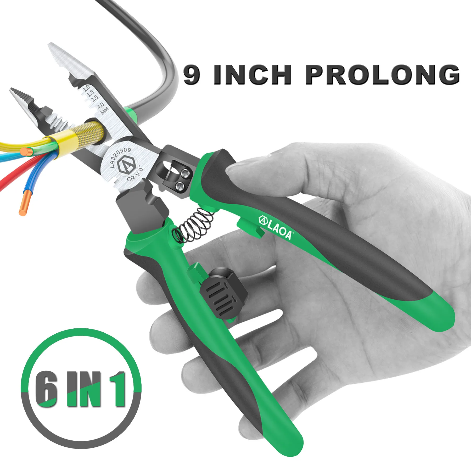 LAOA 9 in 1 Multifunctional Electrician Pliers Long Nose Pliers Wire Stripper Cable Cutter Terminal Crimping Hand Tools