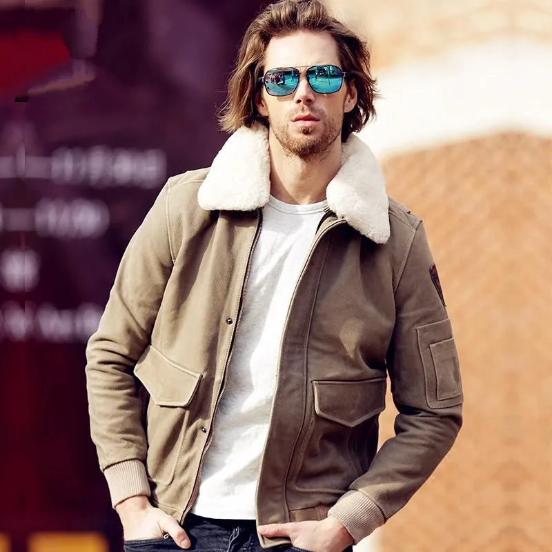 

2020 Black Men Pilot Leather Jacket Wool Collar Plus Size 3XL Genuine Cowhide Male Russian Military Aviator Coat FREE SHIPPING