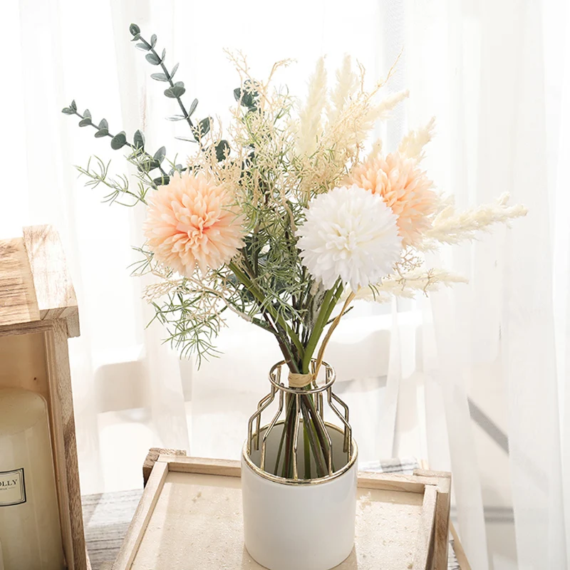 White Artificial Flowers Dandelion Big Bouquet Autum Silk Plastic Fake Flower for Home Wedding Decoration Living Room Arrange