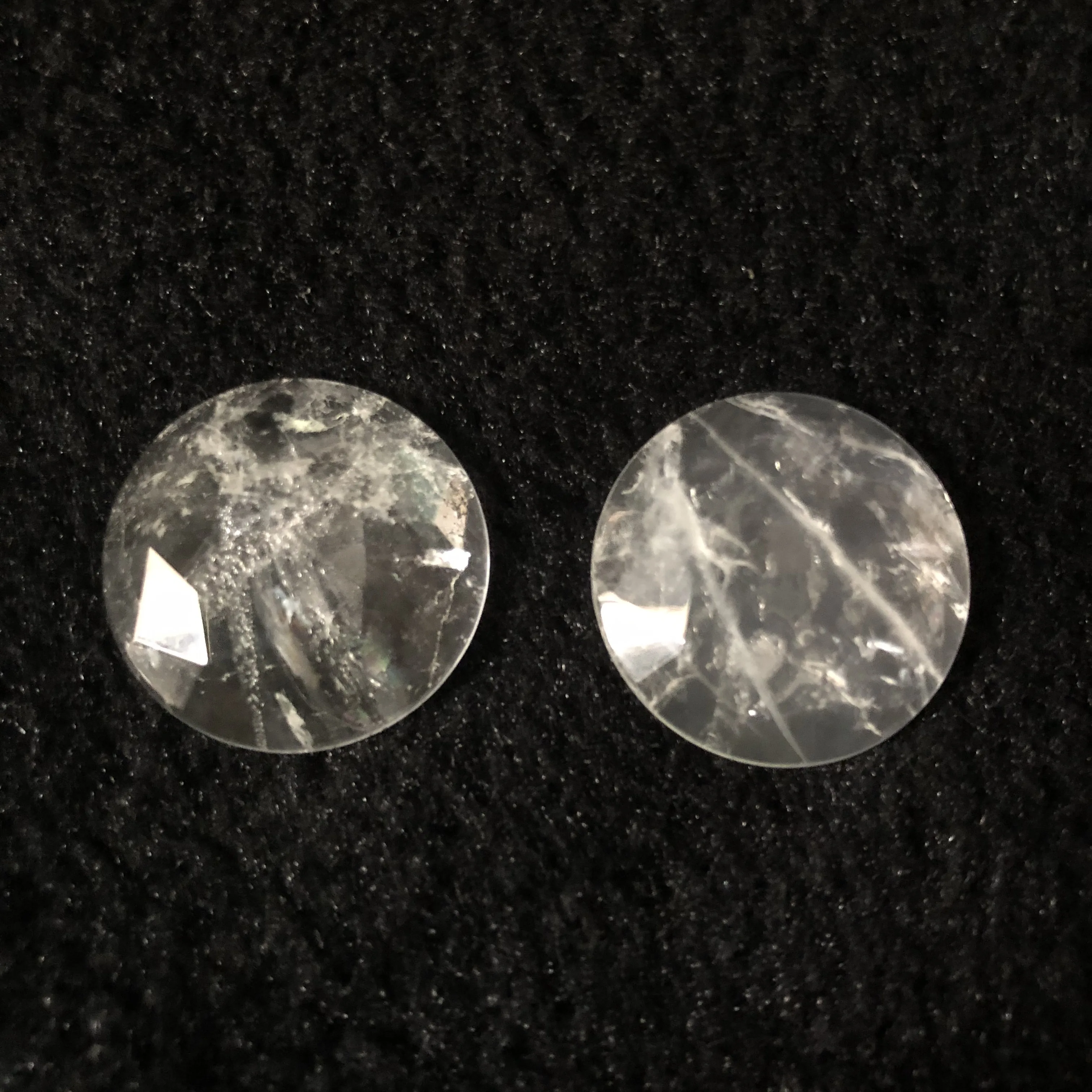 

Natural Clear Crystal Quartz Bead Cabochon 29mm Wholesale 2pcs round Gemstone Faceted Ring Face for Jewelry Making