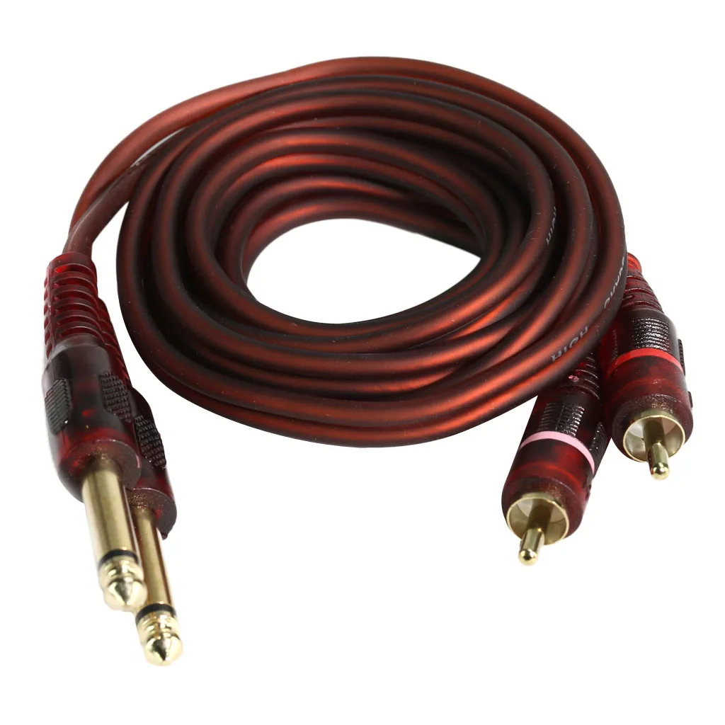 1.5m / 5ft Dual 6.35mm 1/4 inch Jack Plugs to 2 RCA Plugs Audio Cable