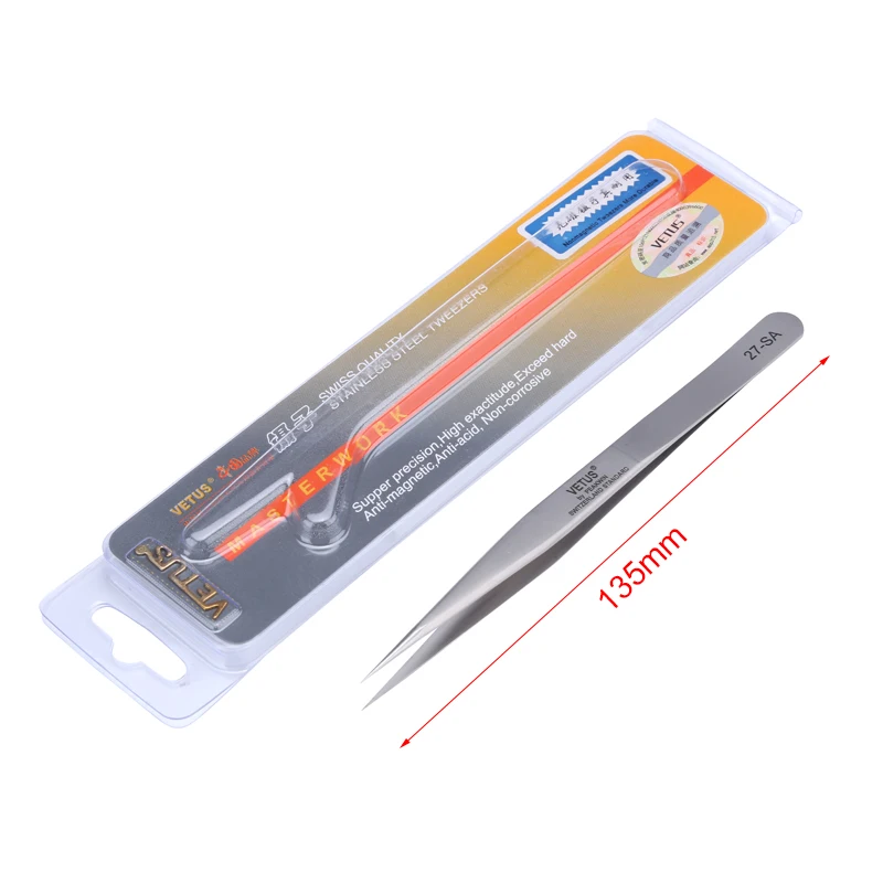 Vetus Precision Anti-magnetic Tweezers 2A-SA 5A-SA 5B-SA 6A-SA 27-SA Steel Curved Straight Tip Pincet Phone Repair Hand Tools