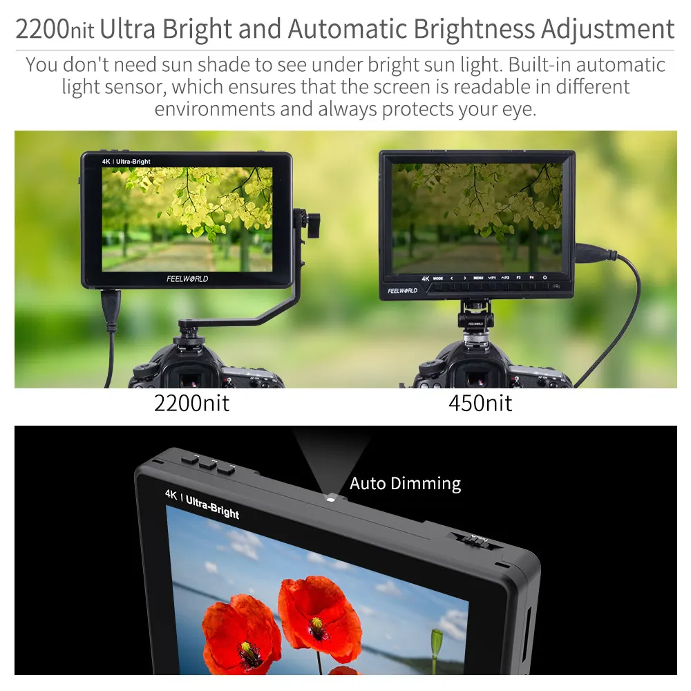 FEELWORLD LUT7 7 Inch Camera Field Monitor 2200nits Touch Screen 3D LUT 4K HDMI Monitor with Waveform VectorScope Histogram Mode