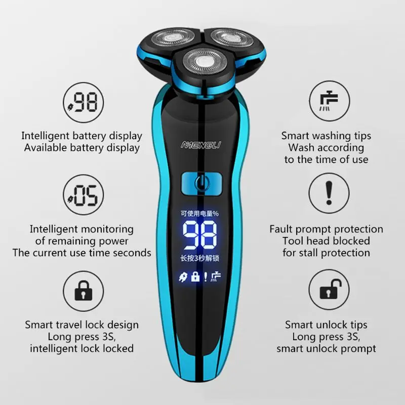 Barbeador elétrico masculino ZOZEN, máquina de barbear recarregável, aparador de barba úmido e seco, dupla utilização, 100% à prova d'água, novo