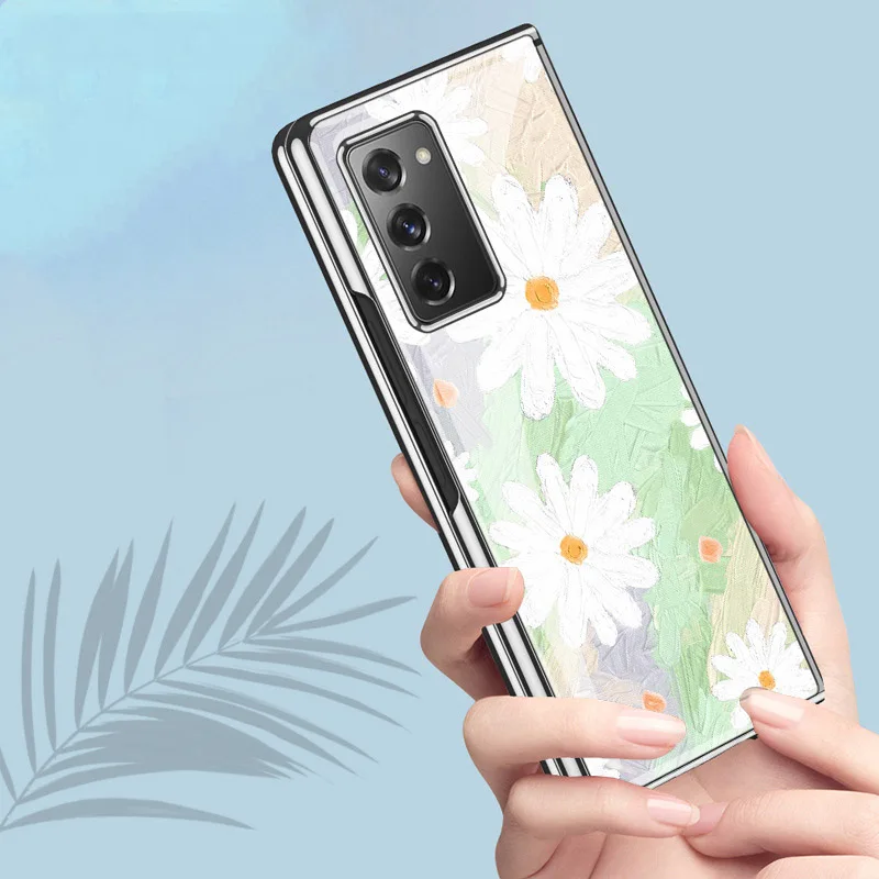 Z Fold 3 Funda Case for Samsung Galaxy Z Fold 3 Z Fold 2 Case Refreshing Daisy Flower Plexiglass Coque Phone Case Cover Capa