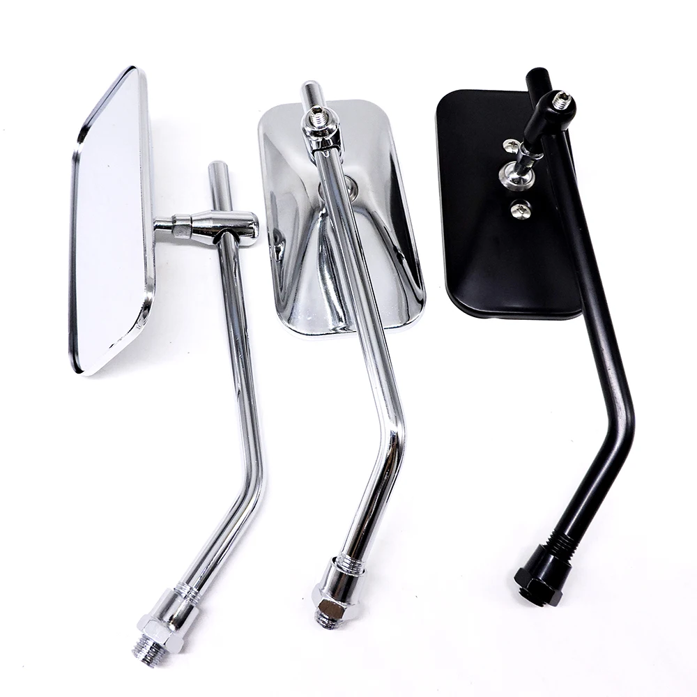 2Pcs Universal Retro Rectangle Aluminum Motorcycle Rearview Mirrors Chrome 10mm For Honda retroviseur Motorcycle Accessories