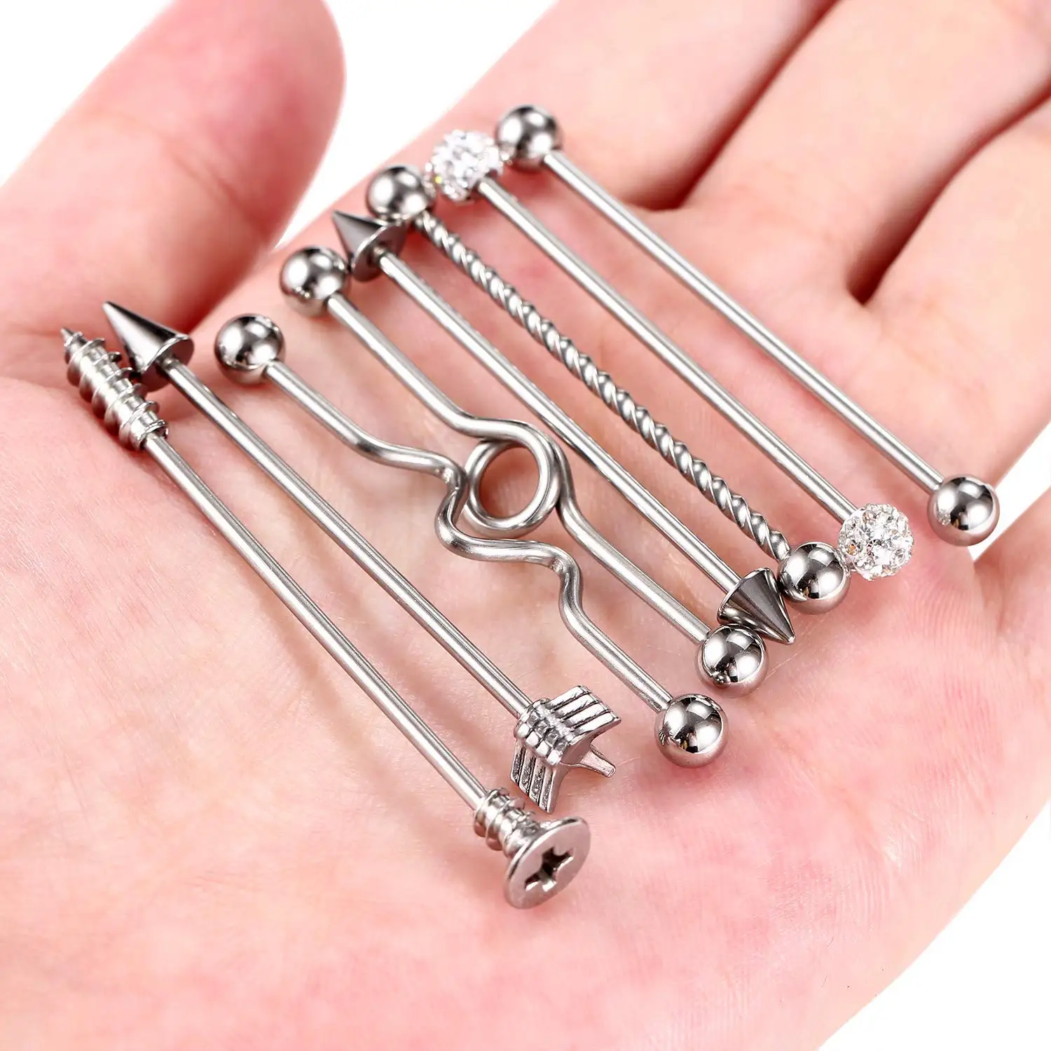 1PC Acciaio Industriale Bilanciere Chiave Lunga Stile CZ Anello di Orecchio Per Le Donne Degli Uomini Cartilagine Orecchino Helix Body Piercing