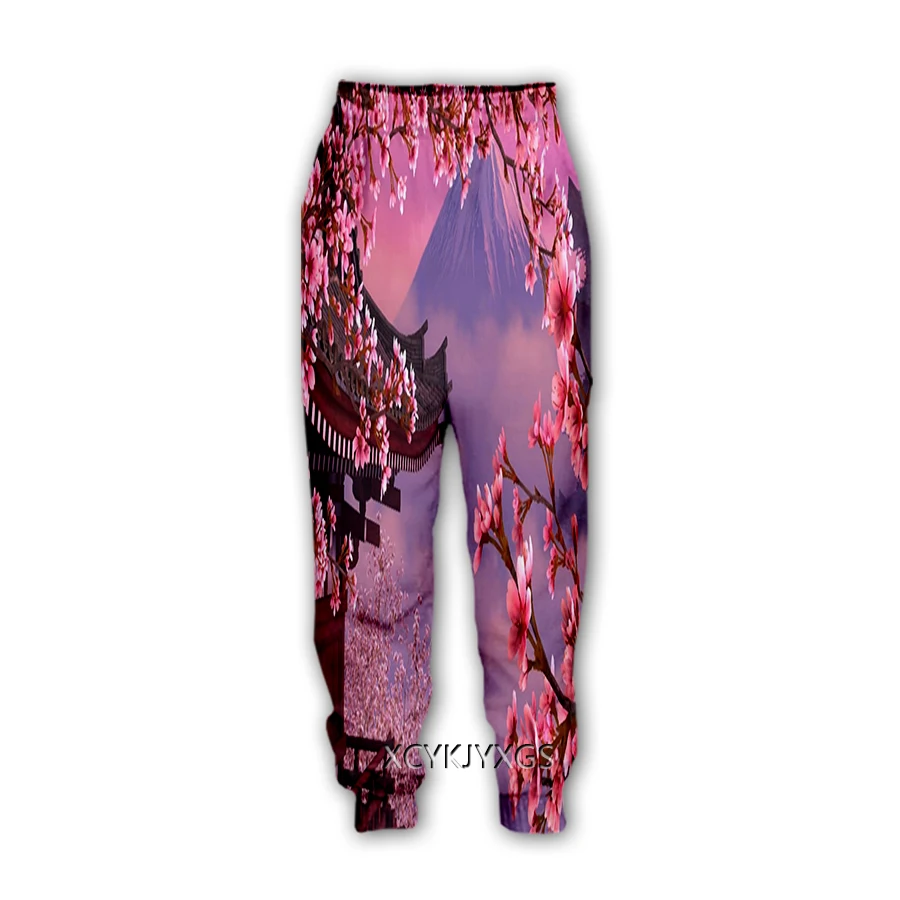 Flor de cerejeira impressão 3d calças casuais esportes sweatpants em linha reta calças moletom jogging calças y07