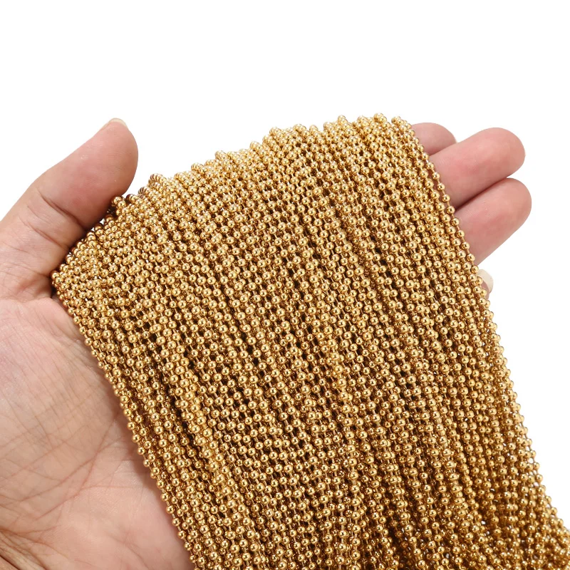 Wholesale 33 Feet Ball Bead Chain Gold 1.6mm/2.0mm/2.4mm Ball Beaded Chains with 20pcs Matching Connectors