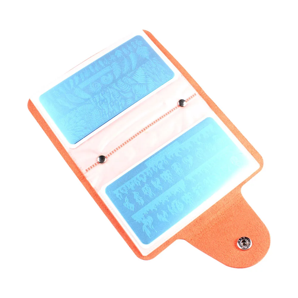 20Slots 12Color Orange Nail Stamping Plate Holder Nail Stamp Template Holder Album Storage Bag 6cm*12cm Stencil Case Organizer
