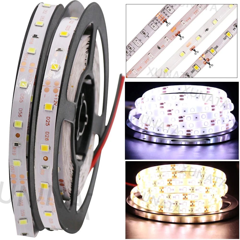 Tira de luces LED RGB 5050 para decoración de interiores, 12V, 60LED/m, lámpara de luz LED impermeable, guirnalda de cocina, 5m, 2835