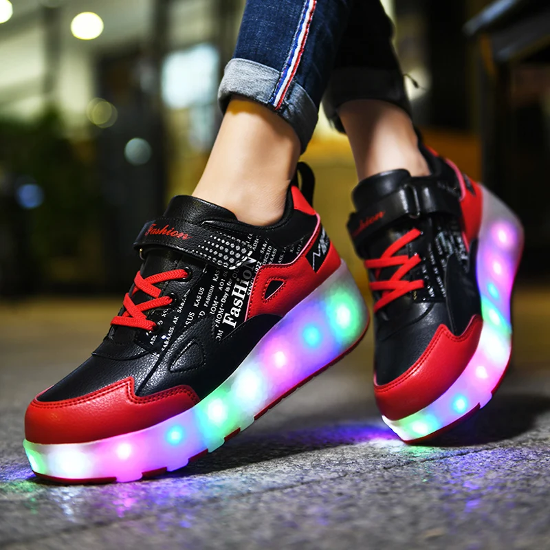 Roller Skate Shoes For Children Girl Kid Boys Led Sneakers 2 Wheels Fashion Casual Sports Pink Leather Light Luminous Boots